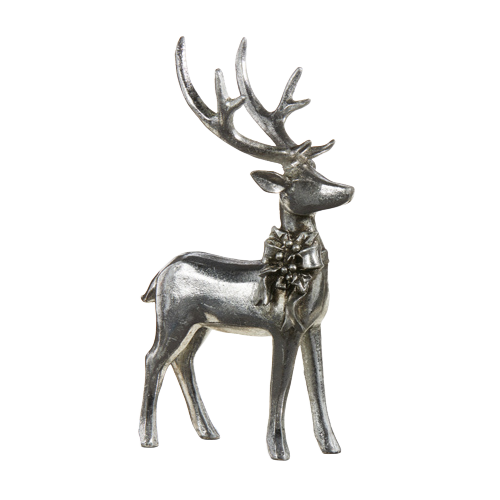 RAZ IMPORTS SILVER DEER WITH BOW ORNAMENT