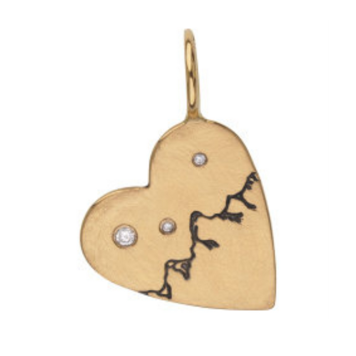 HEATHER B. MOORE SMALL YELLOW GOLD HEART CHARM WITH TETON MOUNTAIN RANGE