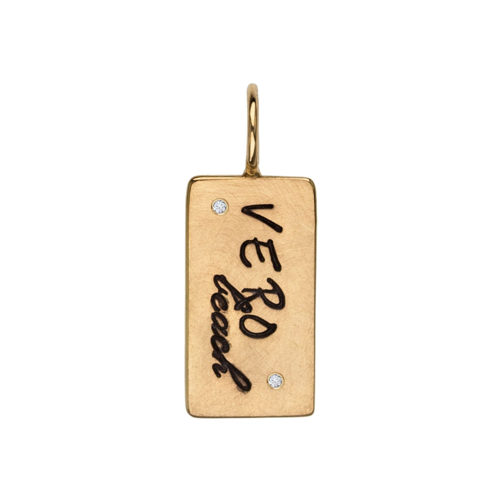 HEATHER B. MOORE 14K YELLOW GOLD MINI VERO BEACH ID TAG WITH DIAMONDS