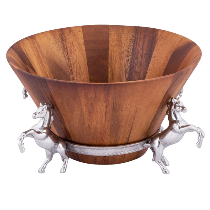 ARTHUR COURT HORSE WOOD TALL SALAD BOWL