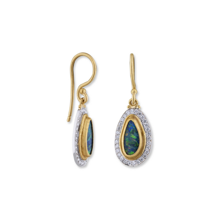 LIKA BEHAR 24K Yellow Gold and 18K White Gold with Diamonds Australian Opal Doublet Earrings