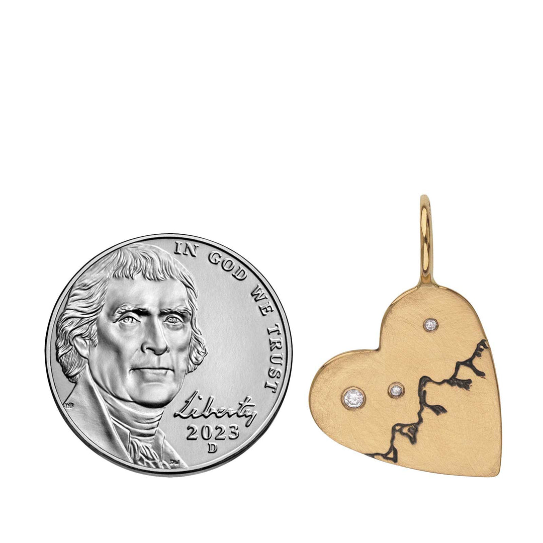 HEATHER B. MOORE SMALL YELLOW GOLD HEART CHARM WITH TETON MOUNTAIN RANGE