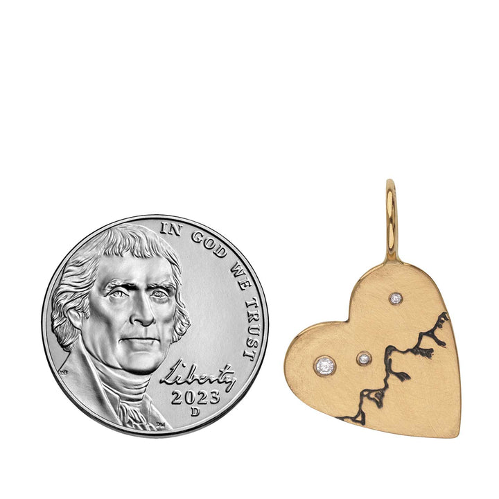 HEATHER B. MOORE SMALL YELLOW GOLD HEART CHARM WITH TETON MOUNTAIN RANGE