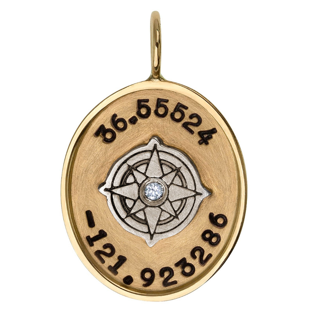 HEATHER B. MOORE YELLOW GOLD DIAMOND COMPASS ROSE CHARM LAT/LON FOR CARMEL