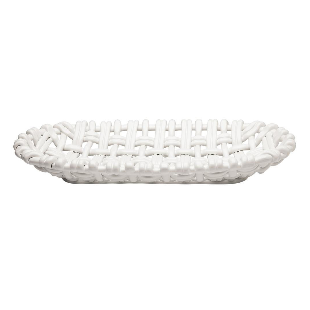SKYROS White Stonewall Oval Woven Basket Style Tray