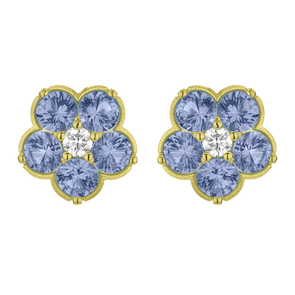 PAUL MORELLI YELLOW GOLD WILD CHILD STUD EARRINGS WITH DIAMONDS AND BLUE SAPPHIRES