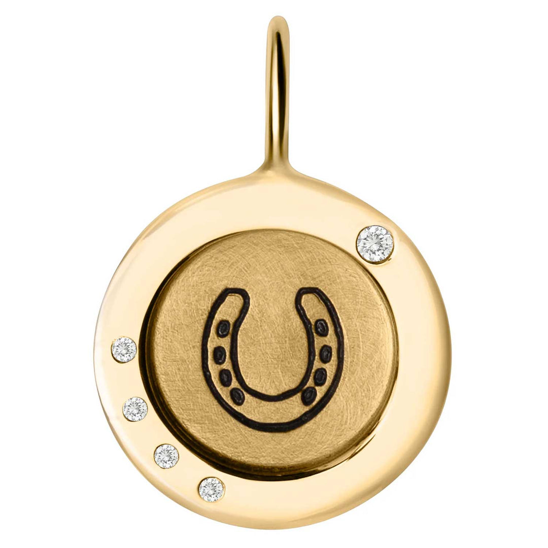 HEATHER B. MOORE YELLOW GOLD HORSESHOE WIDE FRAME ROUND CHARM