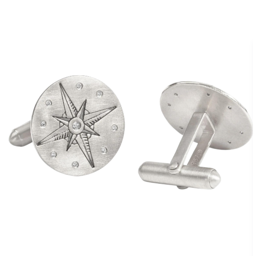 HEATHER B. MOORE SILVER COMPASS CUFFLINKS