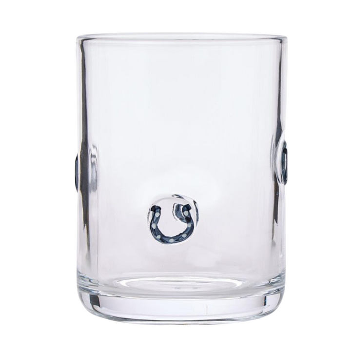 TWO'S COMPANY Blue Horseshoe Double Old Fashion Glass