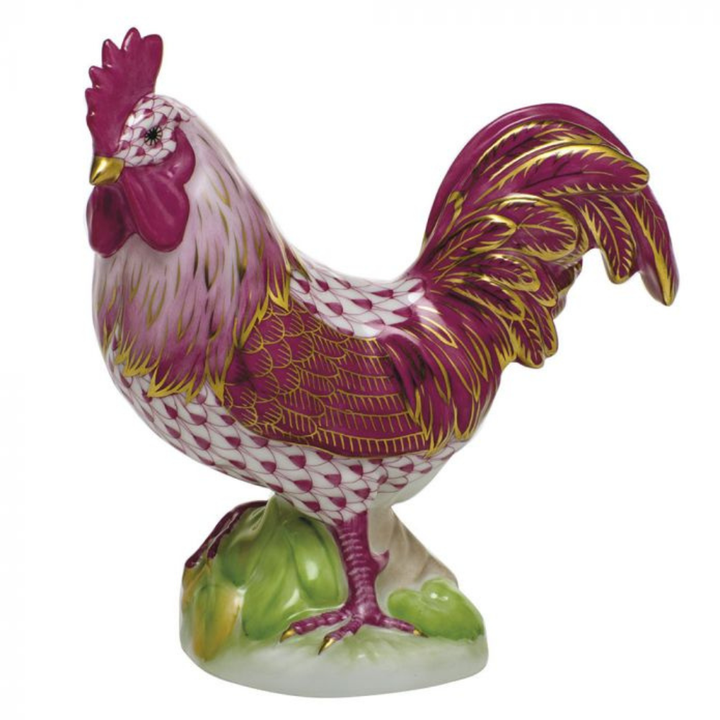 HEREND Proud Rooster RUST,SAPPHIRE,RASPBERRY