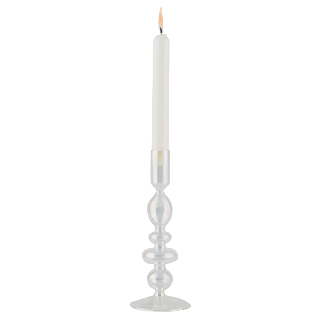 SILVER TREE Clear Blown Glass Iridescent Candlestick