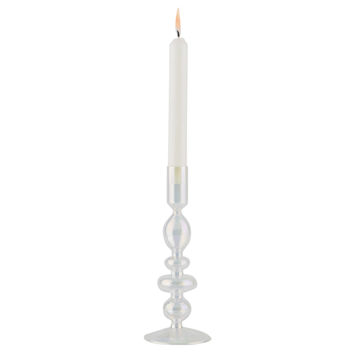 SILVER TREE Clear Blown Glass Iridescent Candlestick