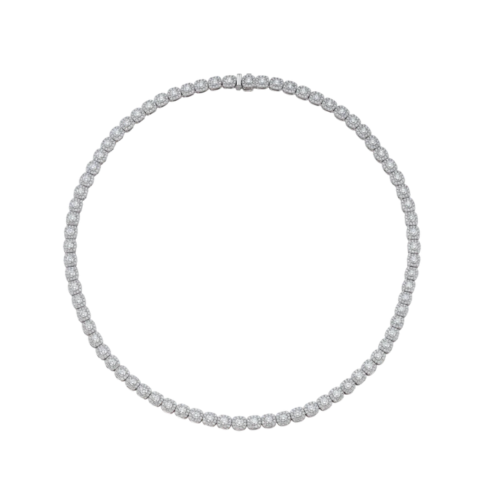 BELLE SHOPS DIAMONDS Belle Shops White Gold Round Diamond Necklace with Cushion Micro Pave Halos