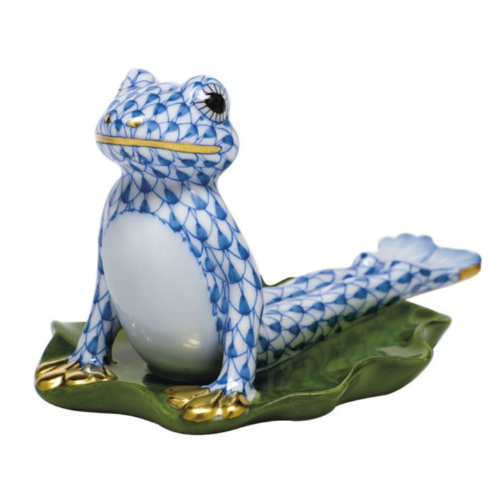 HEREND Yoga Frog In Cobra Pose BLUE