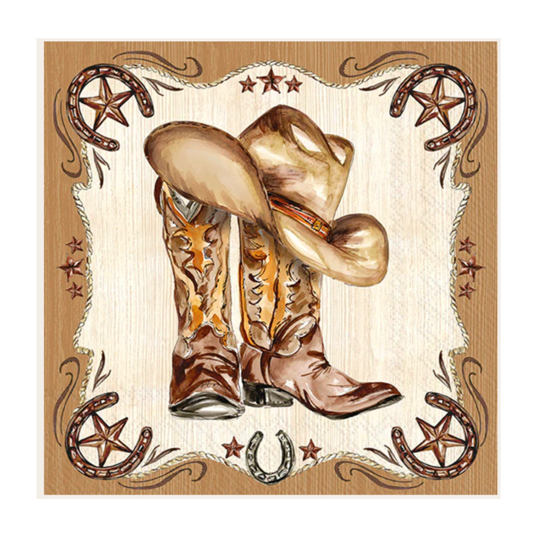 BOSTON INTERNATIONAL Western Leather Boots Paper Cocktail Napkins
