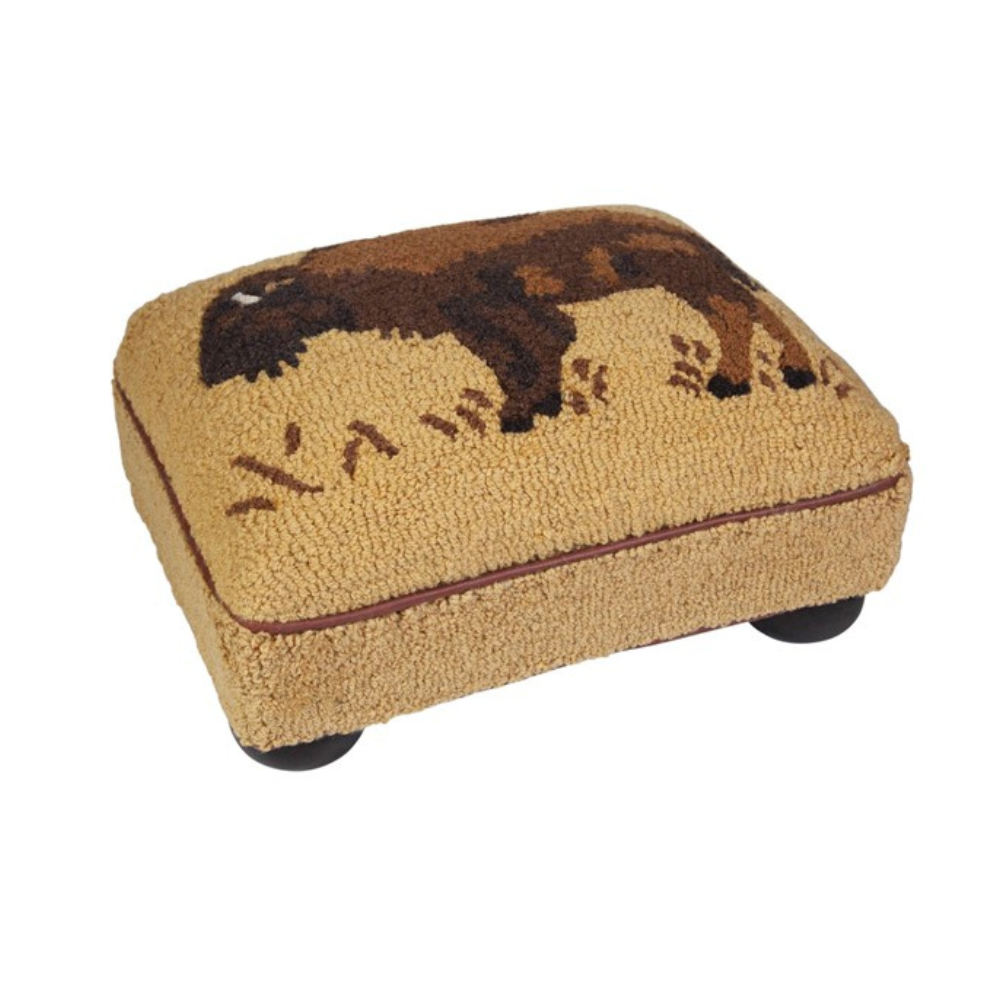 CHANDLER 4 CORNERS BUFFALO HAND-HOOKED ON GOLD FOOT STOOL