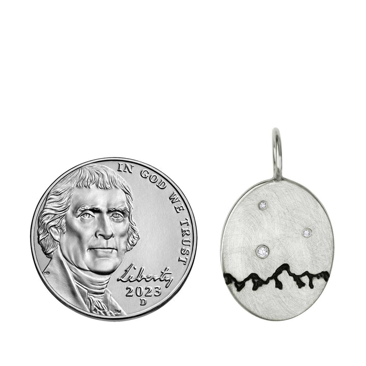 HEATHER B. MOORE Mountain Range Stamped Silver Oval And Diamon Charm