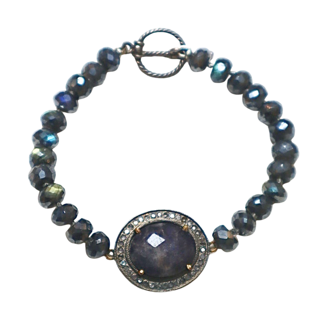 KELLY FLETCHER Lapis Rondelle Bracelet With Lapis And Diamond Chip Pendant Default Title
