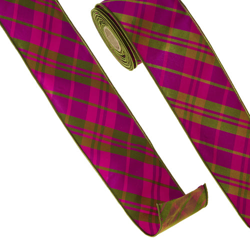 RAZ IMPORTS PINK AND GREEN PLAID WIRED RIBBON