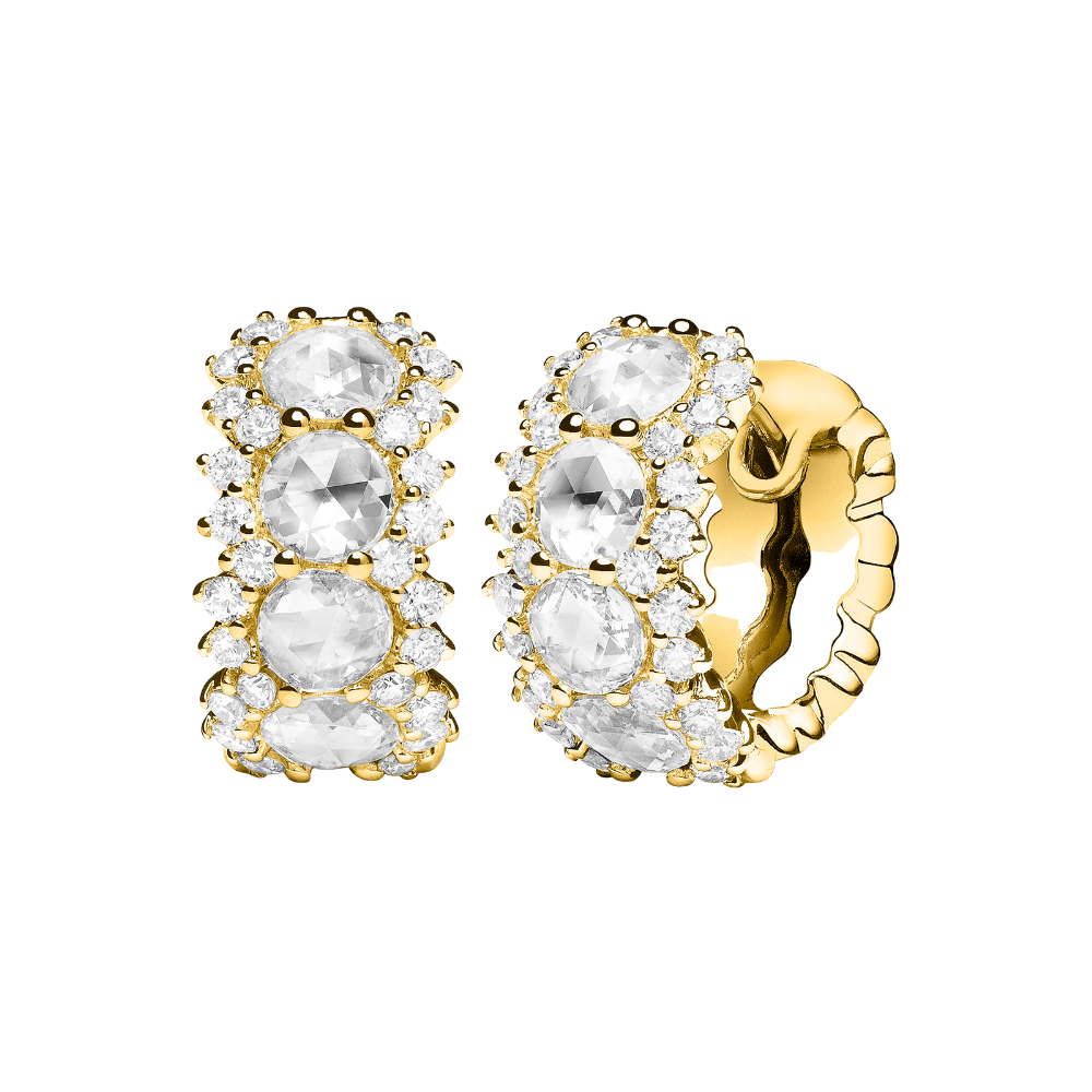 PAUL MORELLI YELLOW GOLD ROSE CUT DIAMOND SNAP HOOP EARRINGS