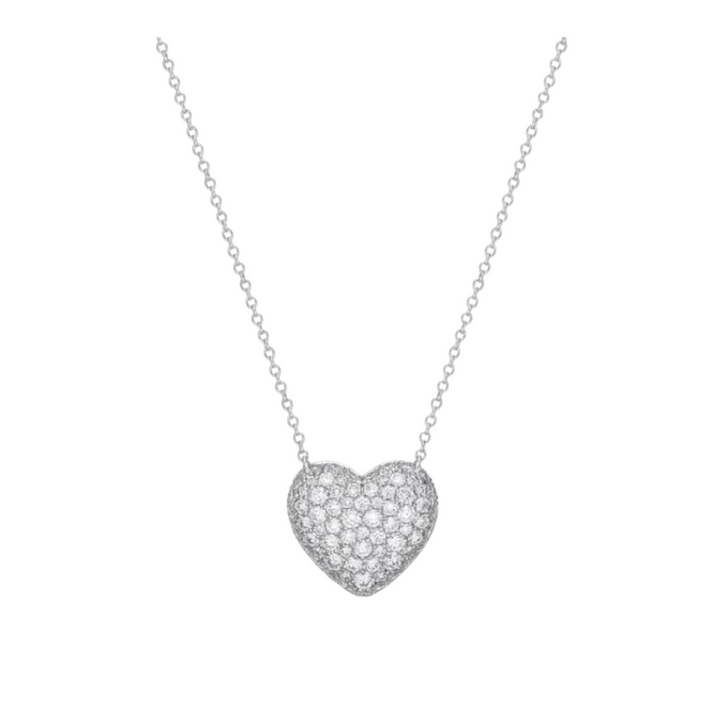 MEMOIRE 18K WHITE GOLD PAVE HEART NECKLACE