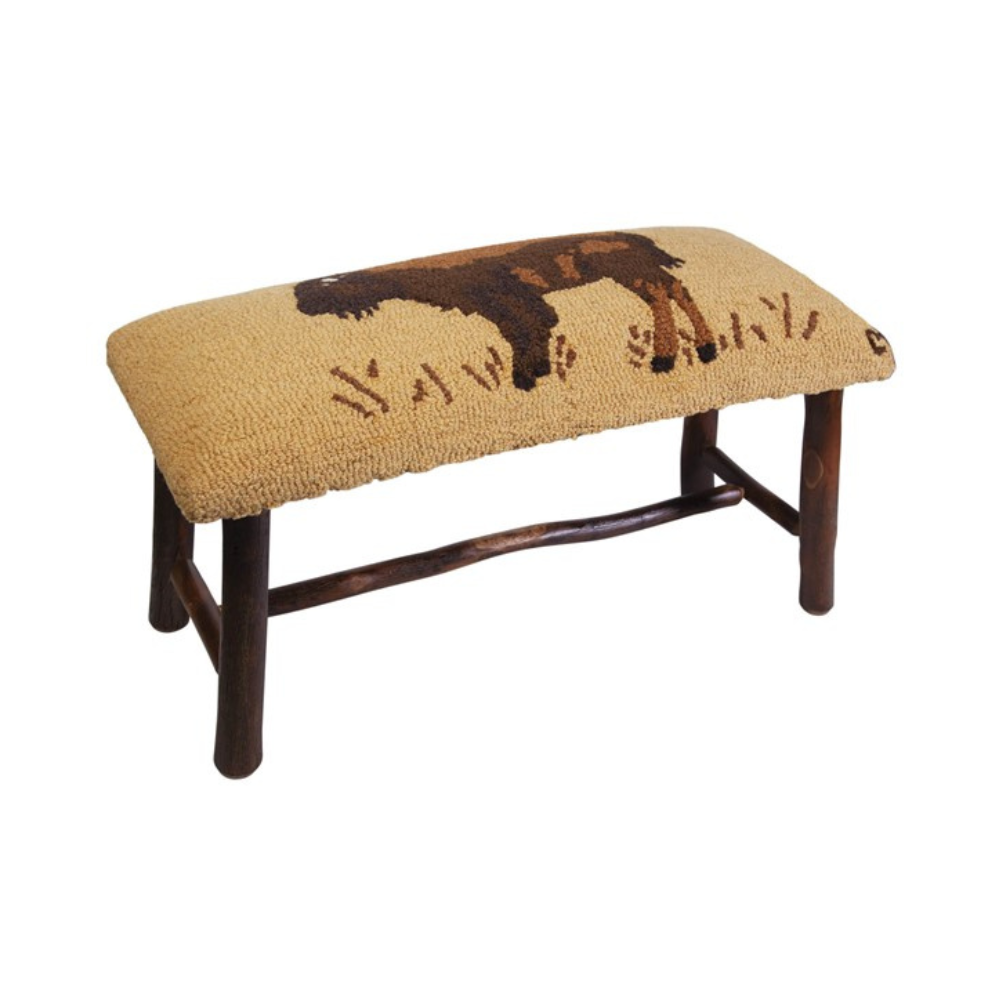 CHANDLER 4 CORNERS Golden Buffalo Hand Hooked Hickory Bench
