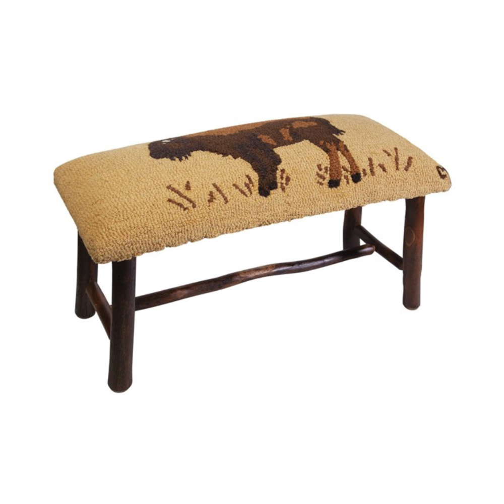 CHANDLER 4 CORNERS GOLDEN BUFFALO HAND-HOOKED HICKORY BENCH