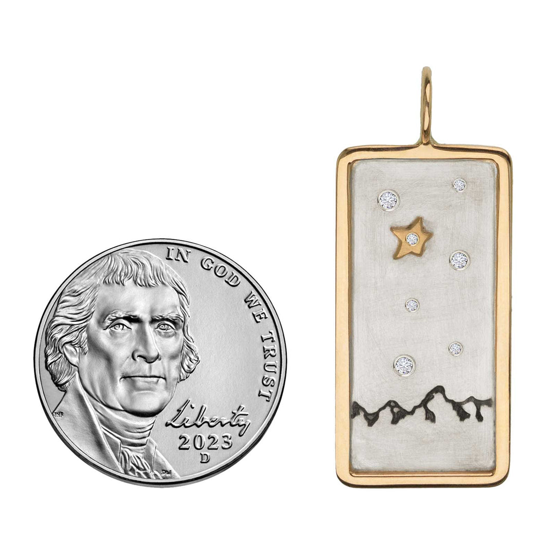 HEATHER B. MOORE Tetons Gold Framed Silver ID Tag With Raised Star And Diamonds