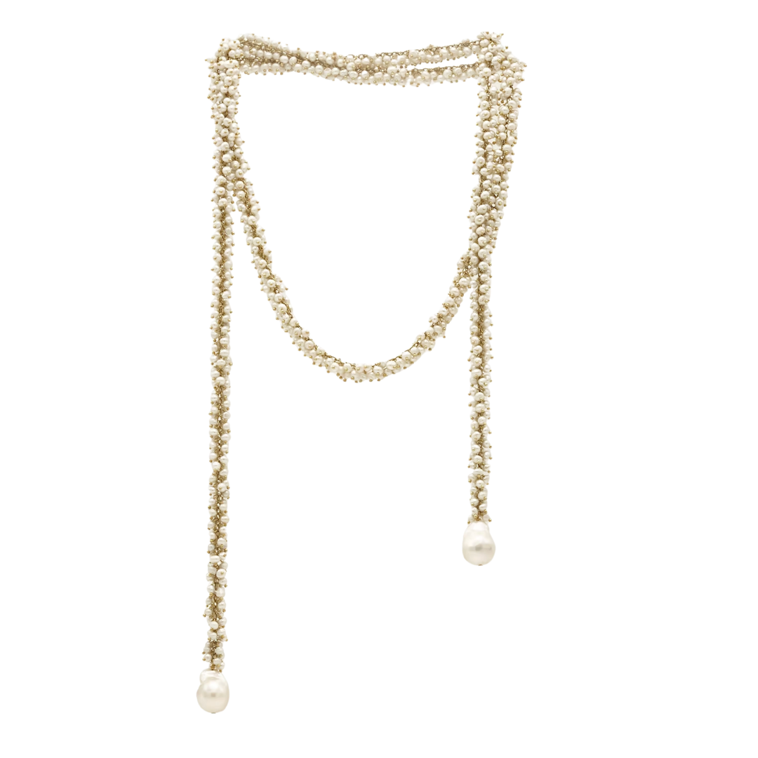 KELLY FLETCHER Long 14K Yellow Gold Modern Pearl Necklace