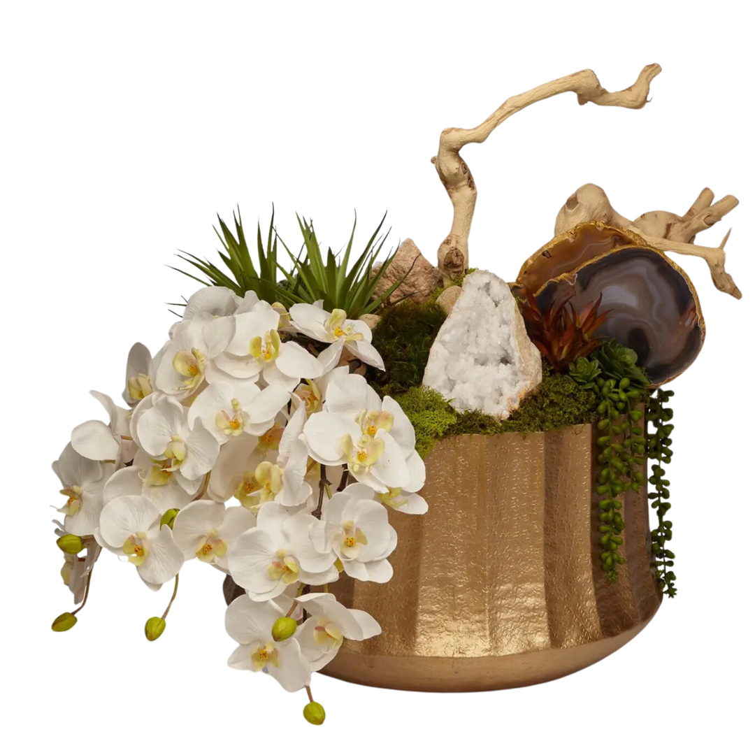 T&C FLORAL COMPANY Draped Orchids In Gold Embellished Container