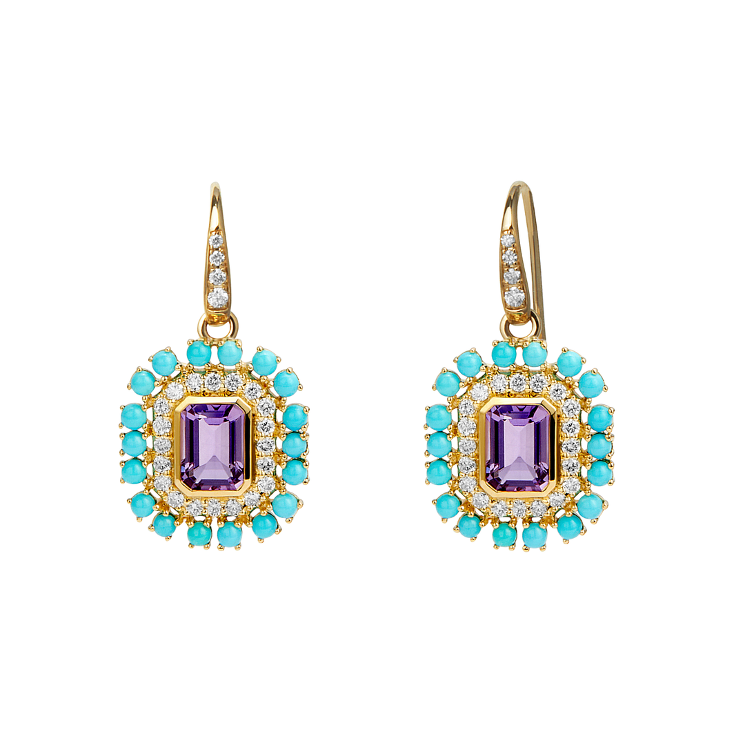 SYNA Amethyst & Turquoise Drop Earrings 18K Yellow Gold With Diamonds Default Title
