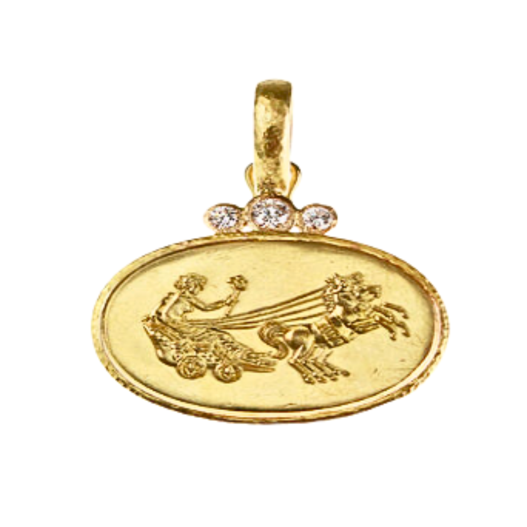 Goddess With Chariot 19K Yellow Gold Pendant