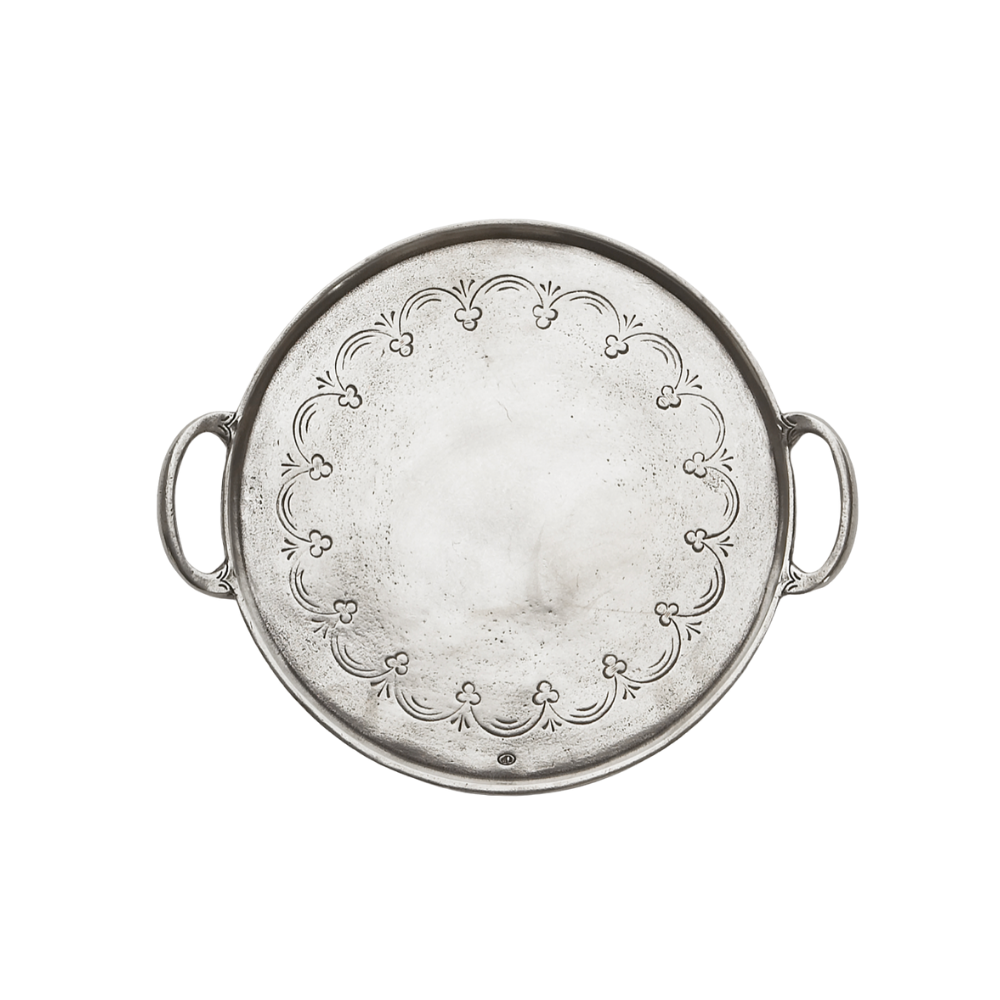 Vintage Pewter Round Tray With Handles