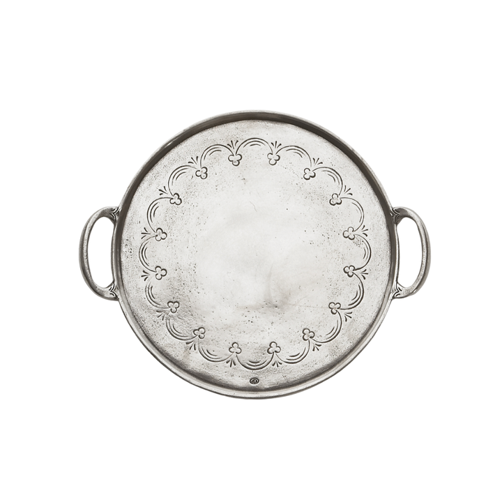 Vintage Pewter Round Tray With Handles