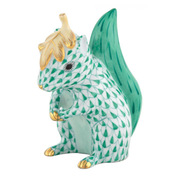 HEREND Squirrel With Leaf GREEN