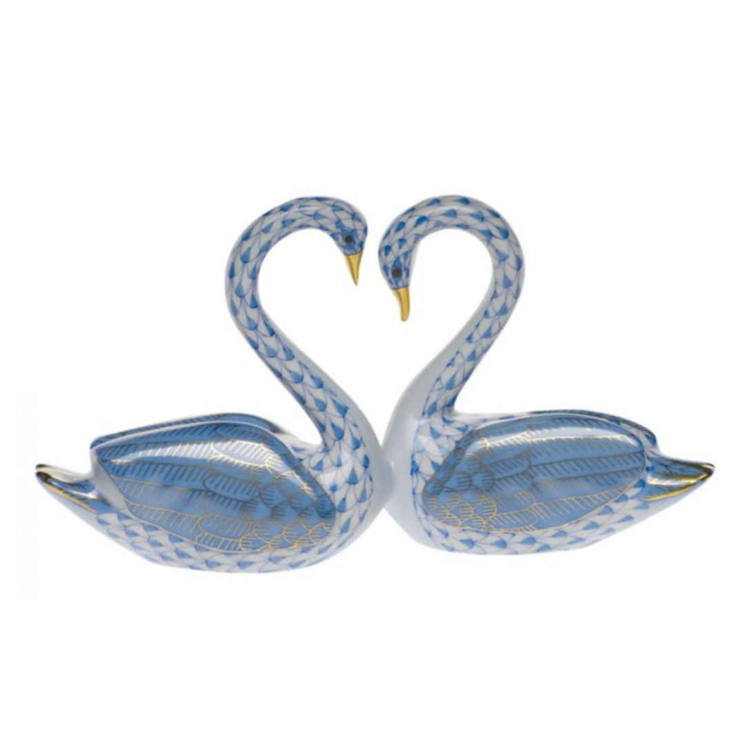 HEREND Kissing Swans BLUE