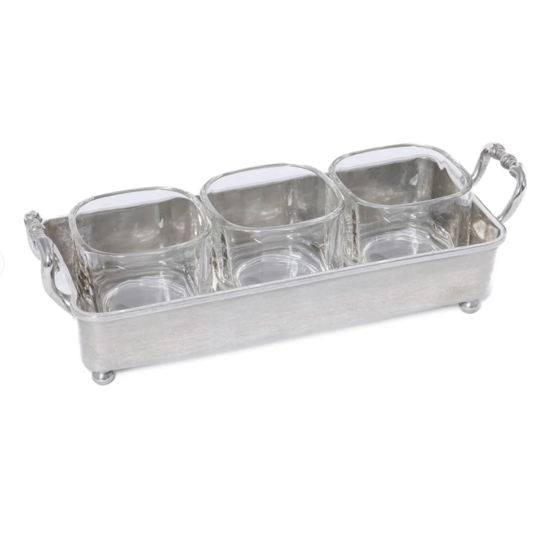 ZODAX Zodax St. Anton Pewter And Glass 3-Section Condiment Tray