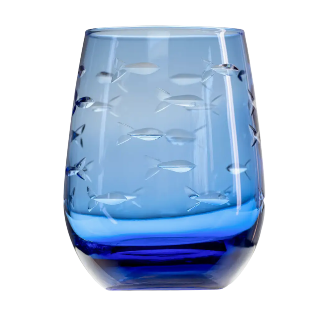ROLF School Of Fish Blue Stemless Wine Glass