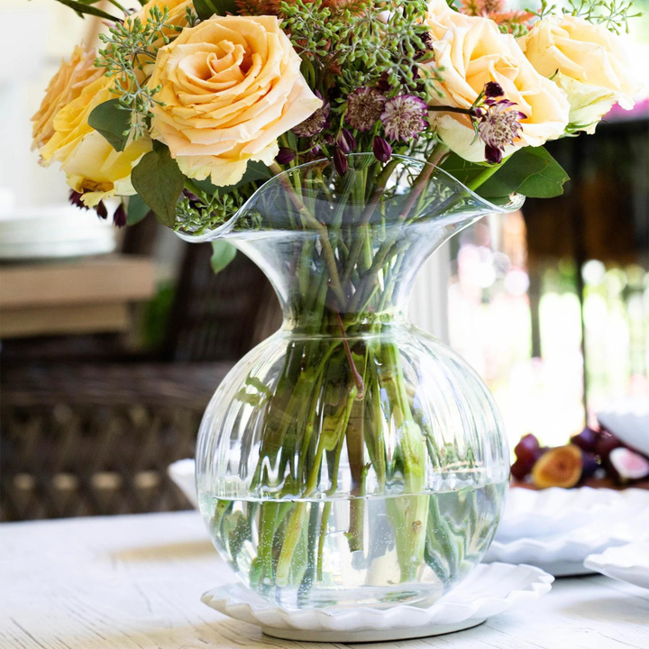 VIETRI Hibiscus Clear Medium Fluted Glass Vase