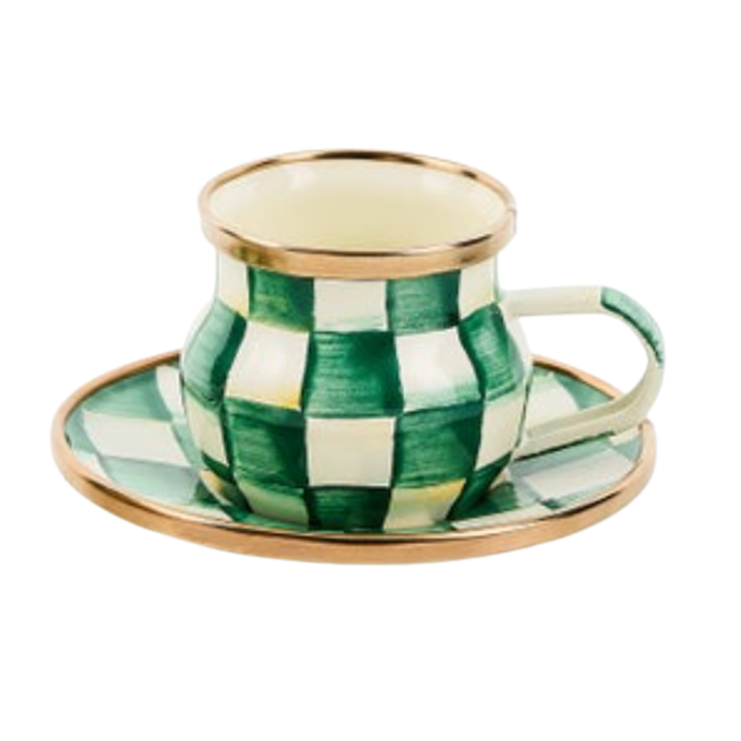 MACKENZIE CHILDS Emerald Check Espresso Cup And Saucer Set Default Title