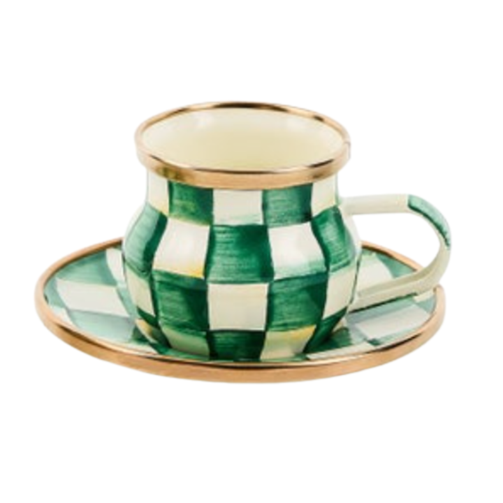 MACKENZIE CHILDS Emerald Check Espresso Cup And Saucer Set Default Title