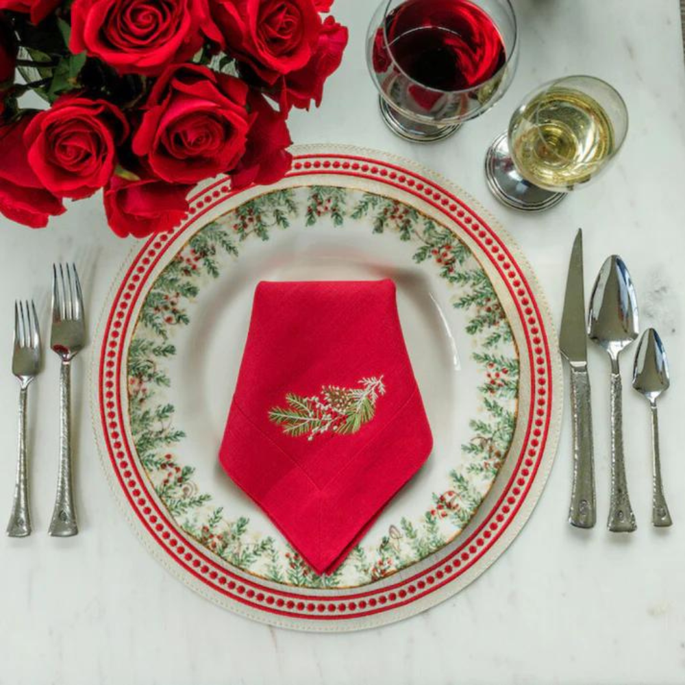 ARTE ITALICA Natale Red Sprig Dinner Napkin