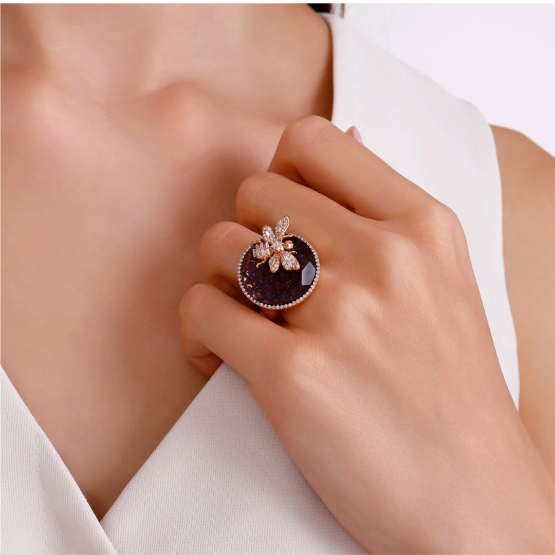 BEE GODDESS Queen Bee 14K Rose Gold Bon Bon Amethyst And Diamond Ring