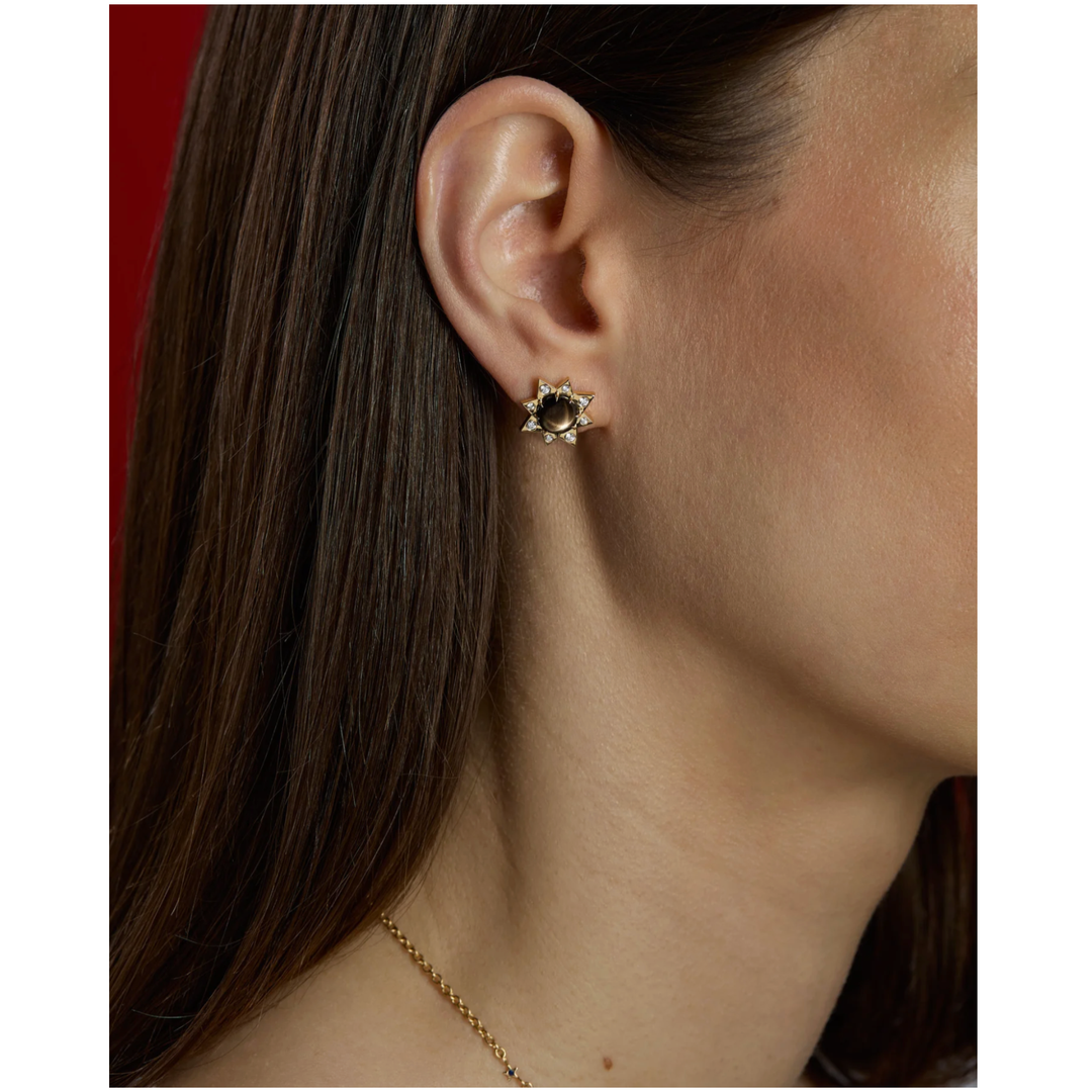 MELUZZA 18K Yellow Gold Black North Star Sapphire And Diamond Earrings