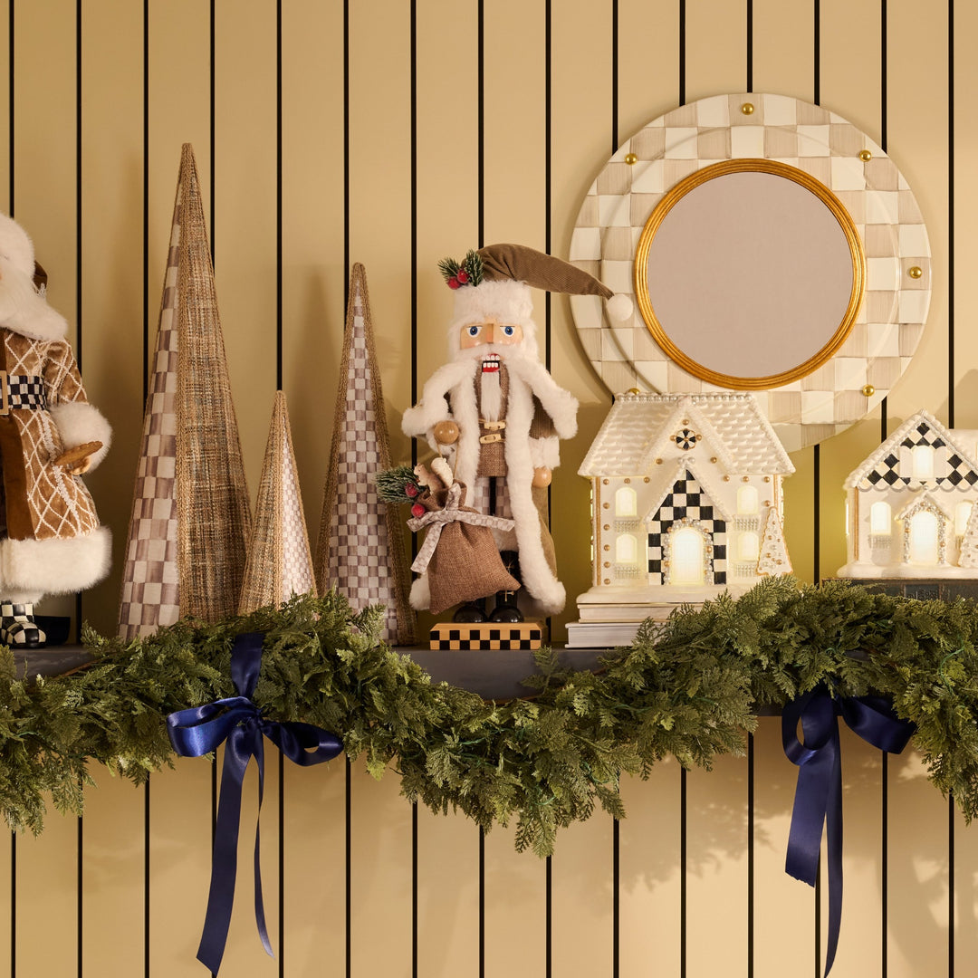 MACKENZIE CHILDS MacKenzie-Childs Mocha Check Wood Santa Nutcracker
