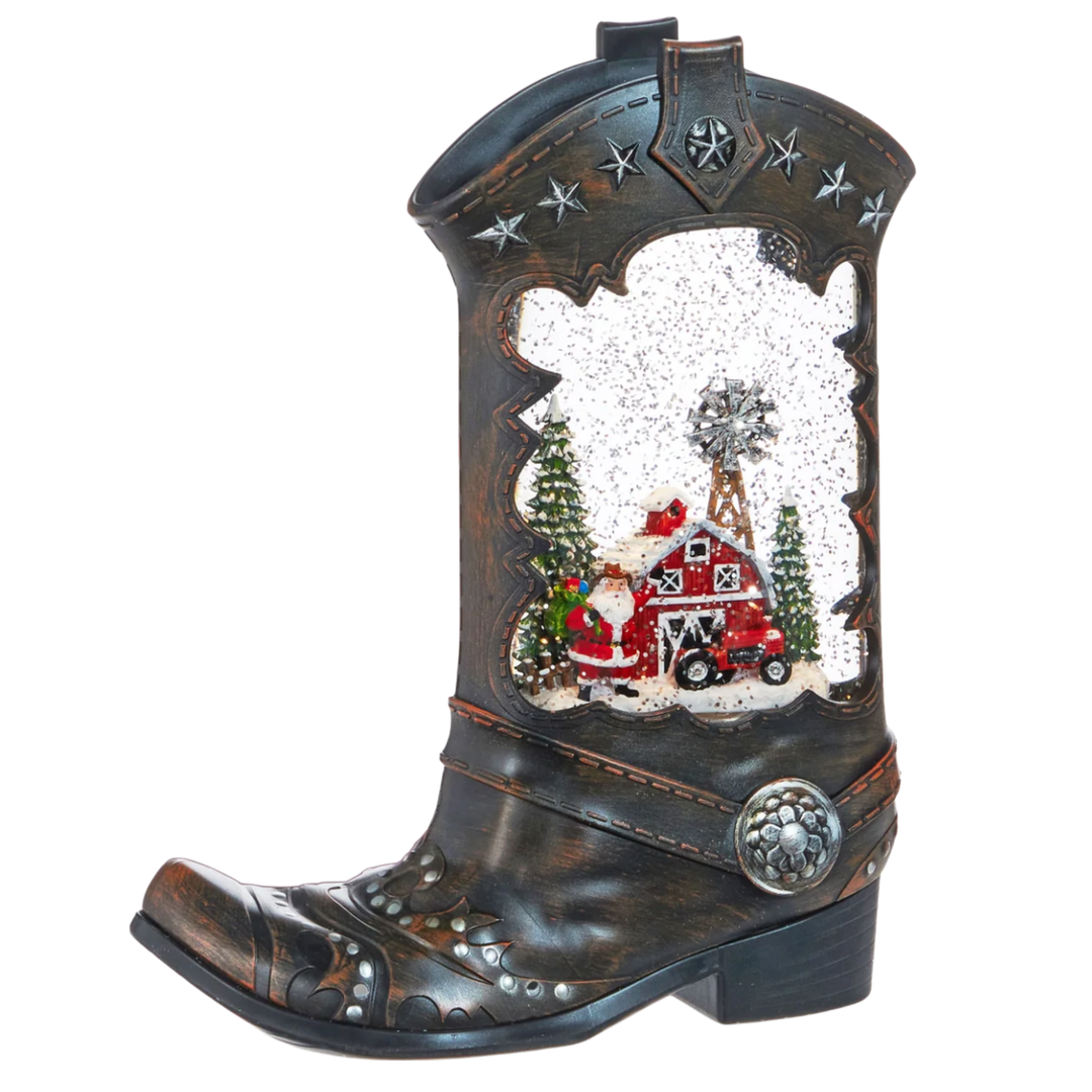 RAZ IMPORTS Lighted Water Cowboy Boot With Santa Default Title