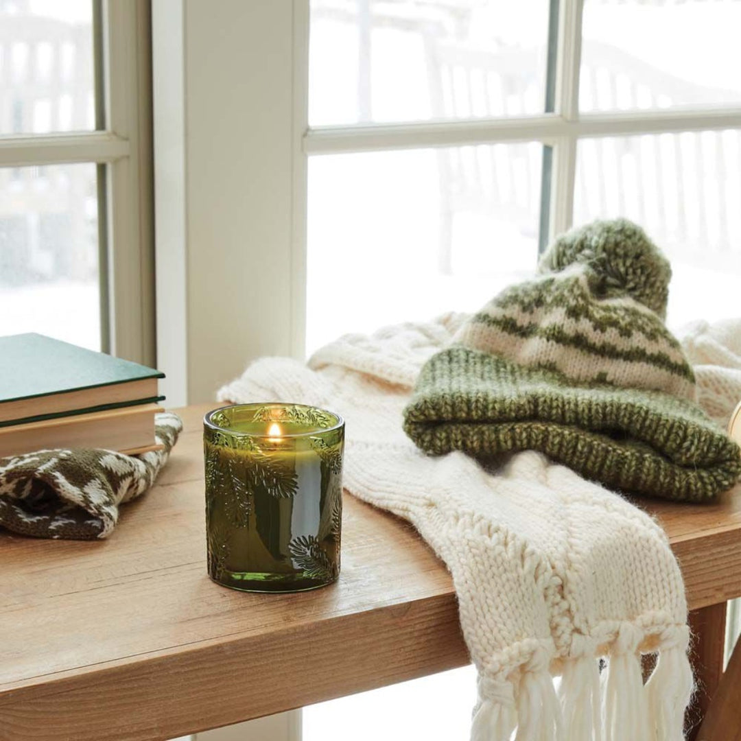 THYMES Frasier Fir Candle in Molded Green Glass
