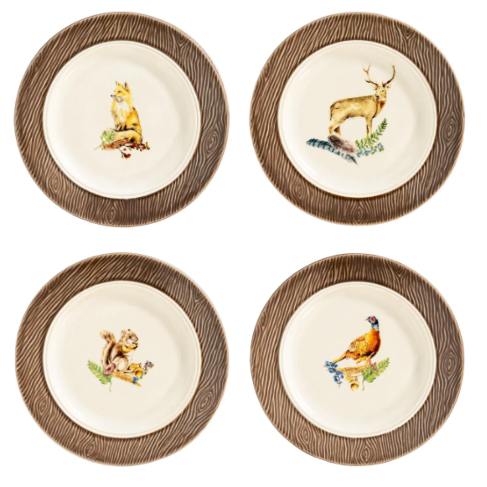 JULISKA FOREST WALK SET OF 4 FOREST ANIMAL APPETIZER PLATES