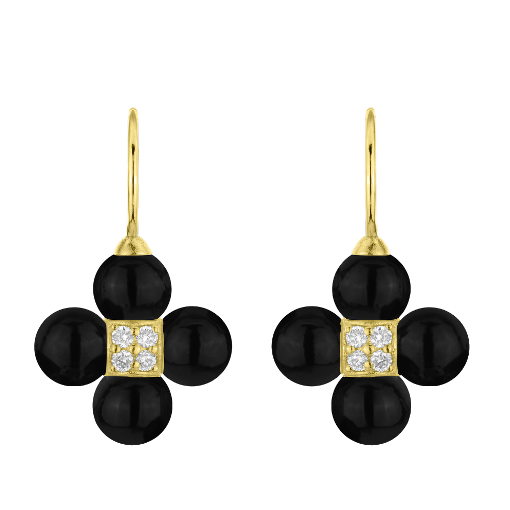 PAUL MORELLI 18K YELLOW GOLD BLACK ONYX SEQUENCE WITH DIAMONDS SEQUENCE DROP EARRINGS