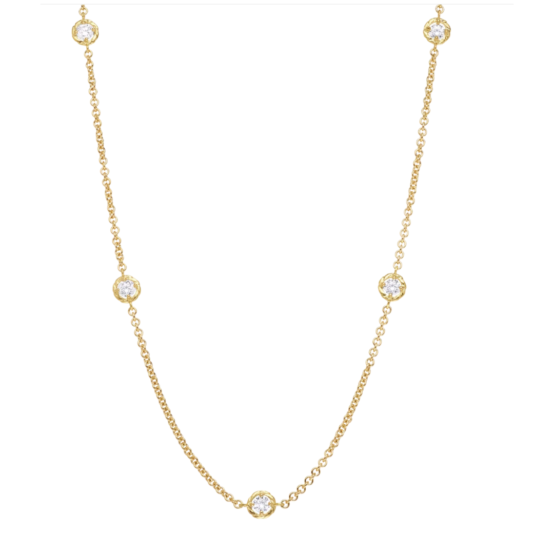 9 Round Stone Chain Necklace In 18K Yellow Gold